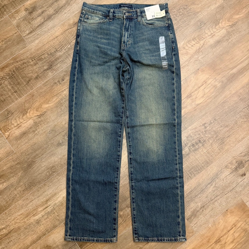 NEW Aeropostale Aero Baggy Stretch Jeans Mens 31x32‎ Grunge Wash Blue Denim Y2K